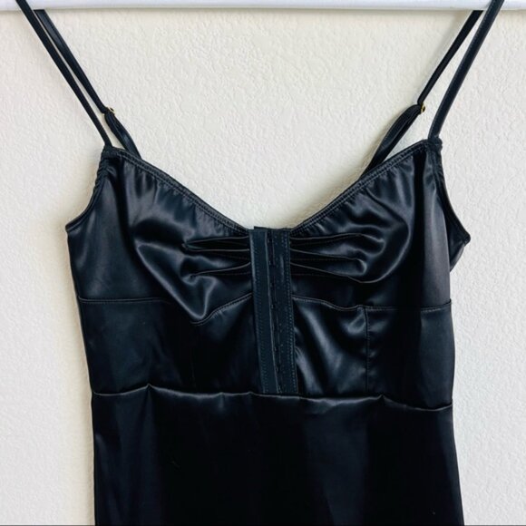 NWOT Black Satin Hook & Eye Corset Ruched Mini Dress - Picture 7 of 10